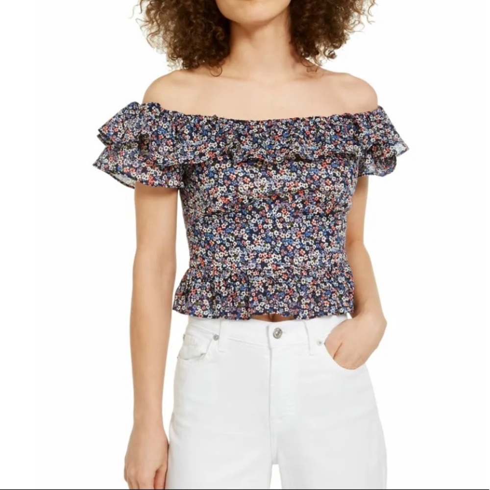 Super cute cropped Michael Kors top! Floral/Navy Off the shoulder size L